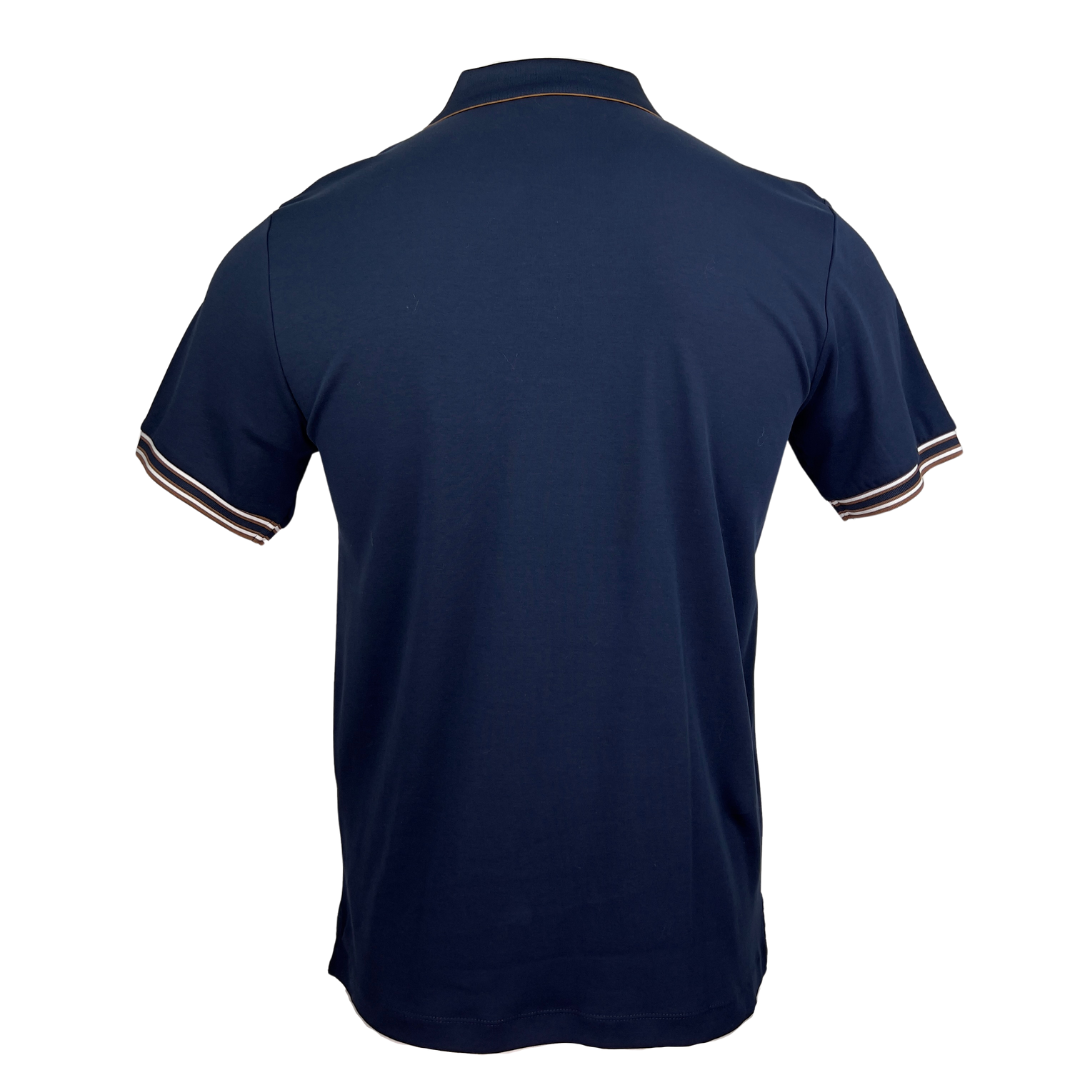 Simons Navy Polo with Striped Trim