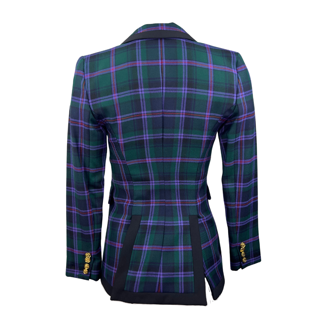 Smythe Plaid Wool Blazer in Green and Purple