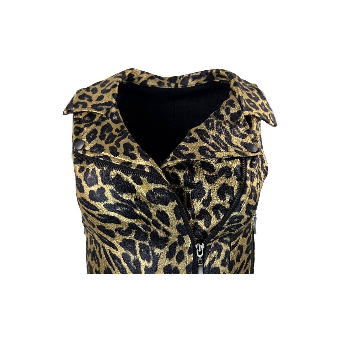 Stretchy Gold Leopard Print Cropped Vest