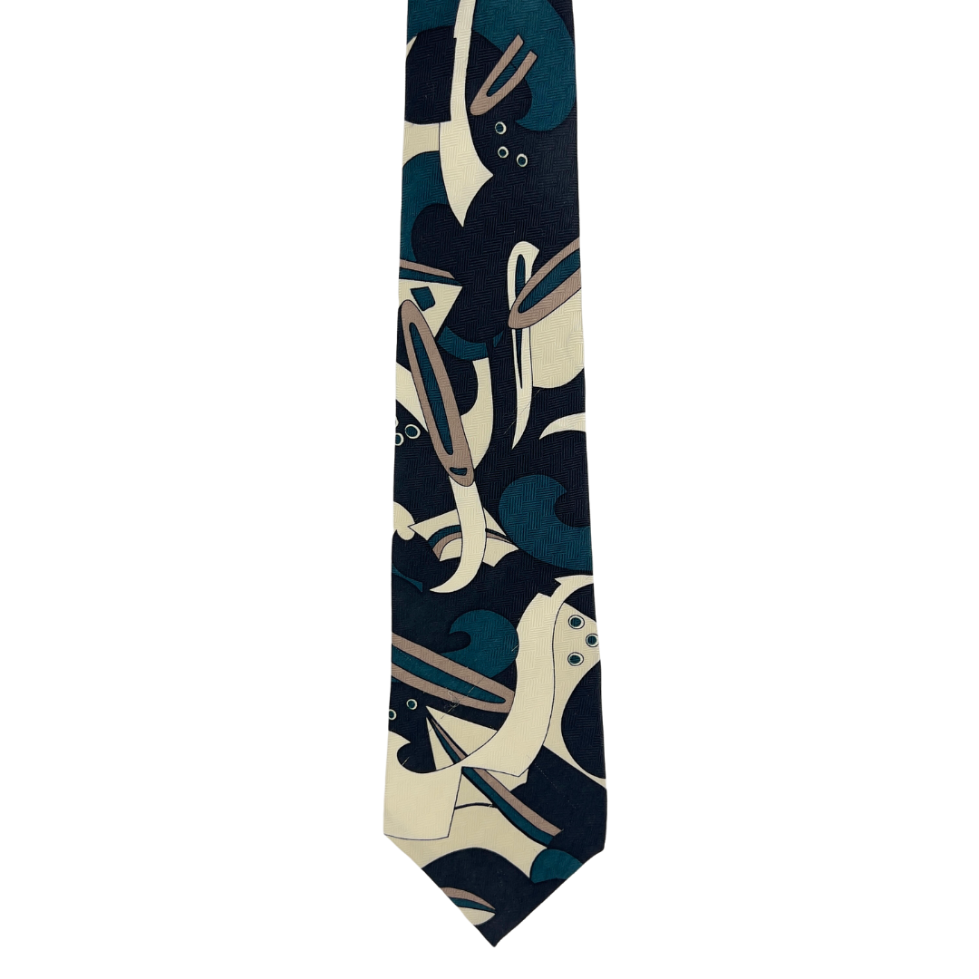 Teal and Cream Abstract Art Deco Tie