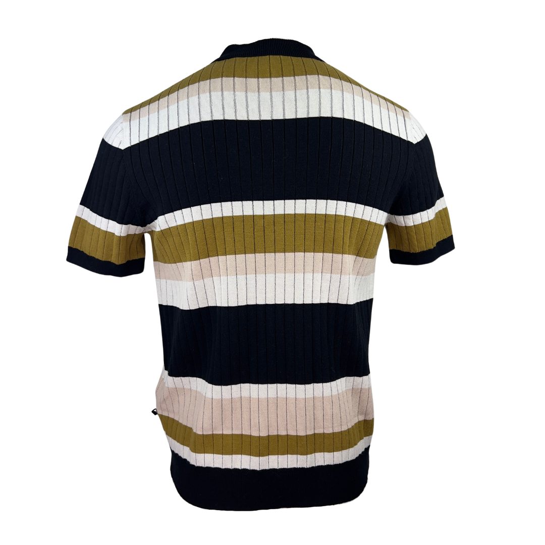 Ted Baker Green, Cream and Black Stripe Knit Polo