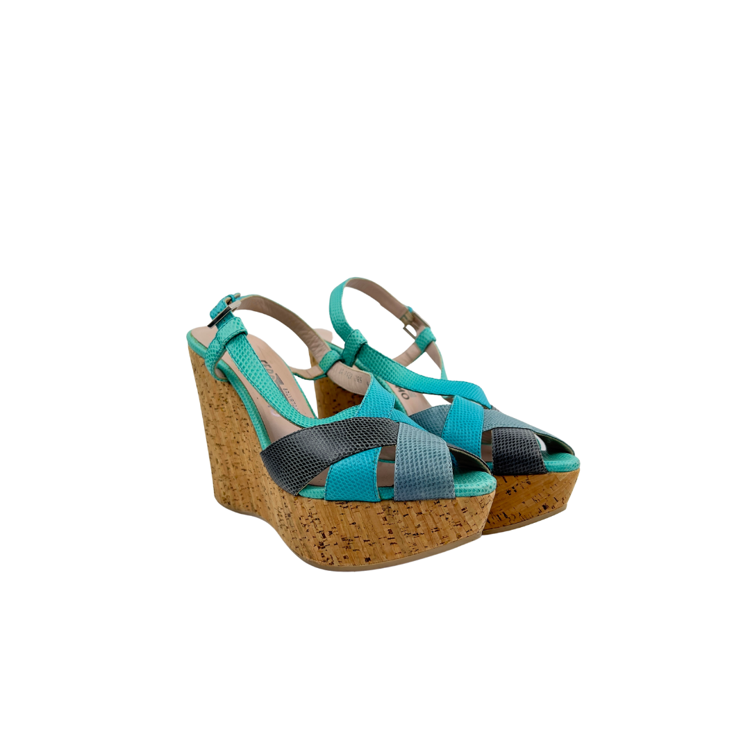 Ferragamo Turquoise Leather Wedges