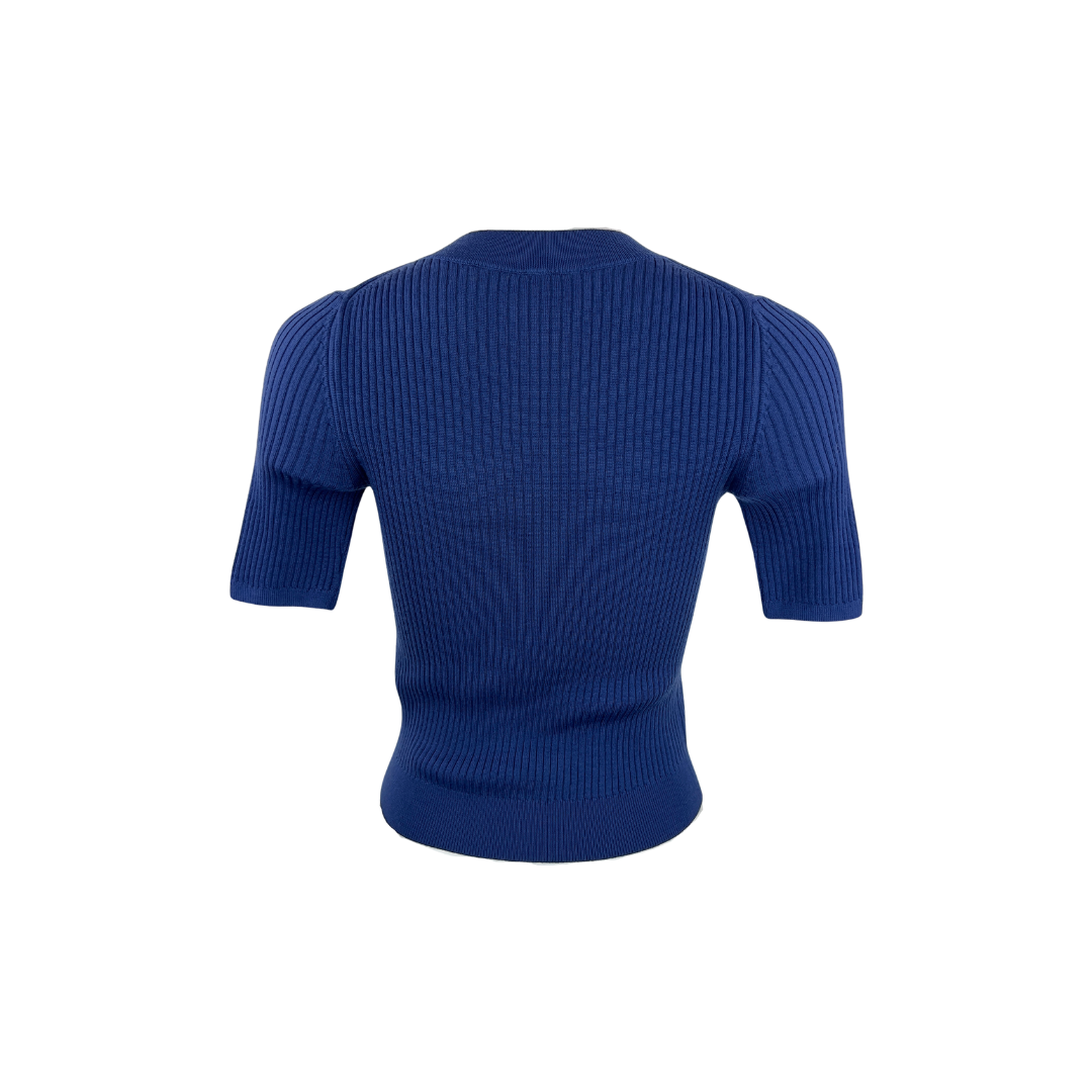 Uniqlo Short Sleeved Crewneck Ribbed Sweater in Navy