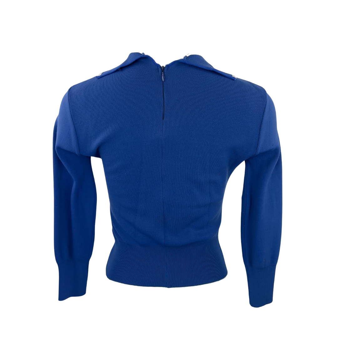 Vintage Blue Collared Sweater with White Tipping