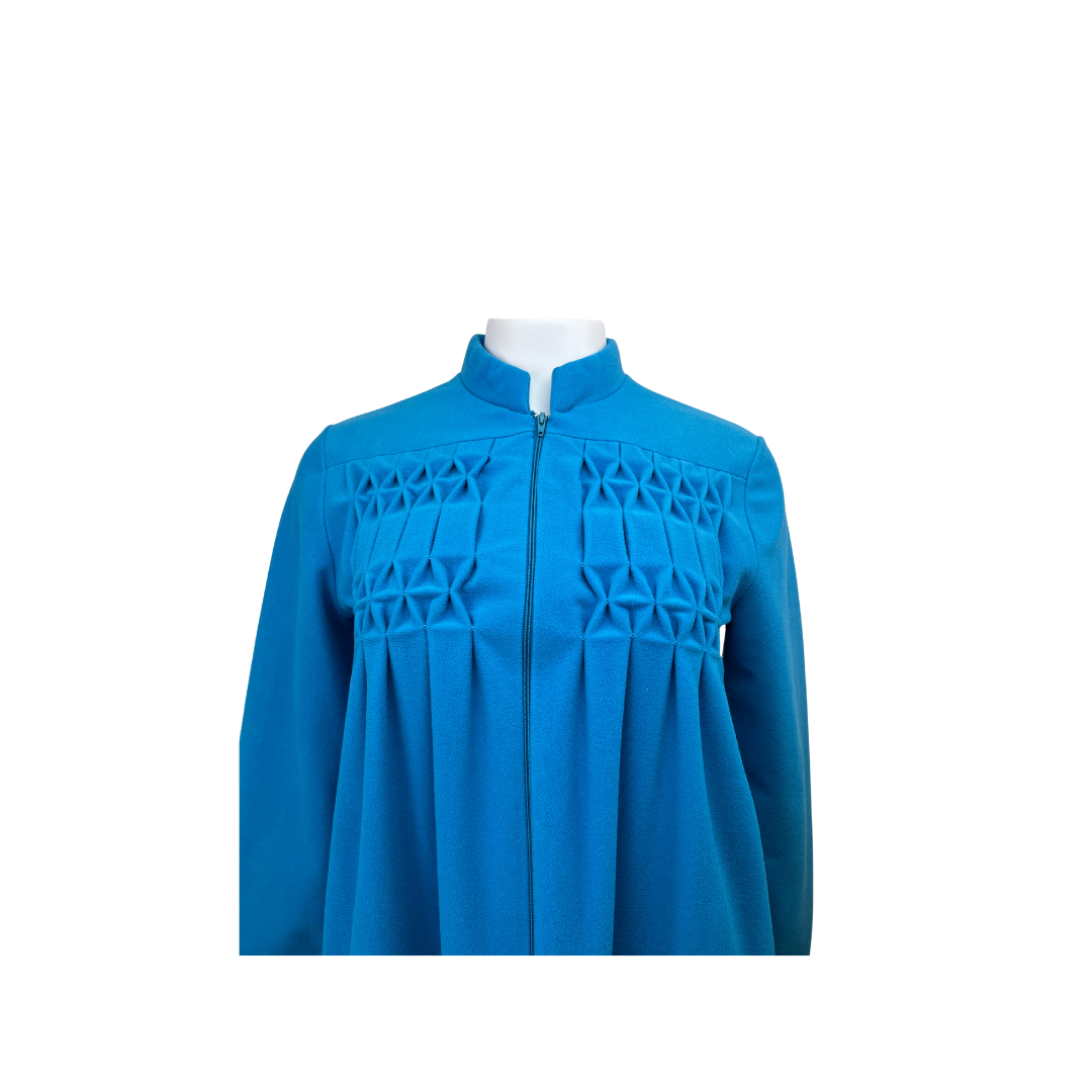 Vintage Blue Fleece Housecoat with Smocking Detail