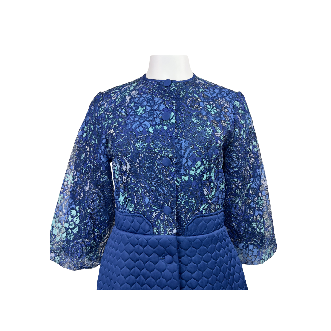 Vintage Navy Lace and Quilted House Coat