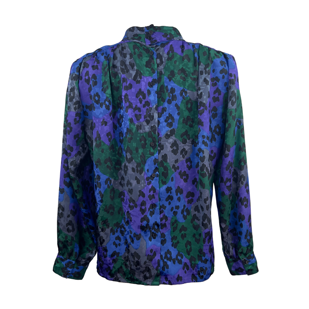 Susan Hutton Vintage Purple and Green Leopard Print Blouse