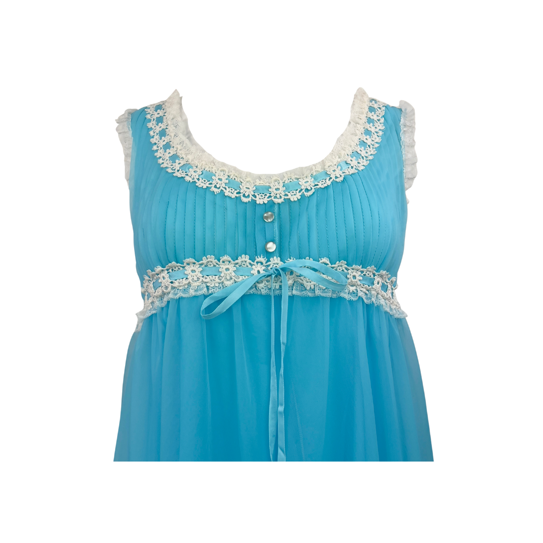 Vintage 1970's Empirewaist NightGown with White Lace Trim