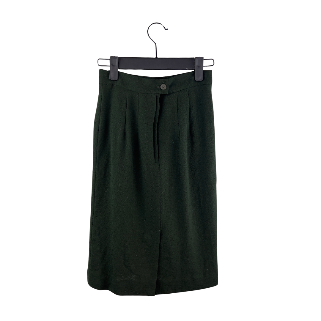 Devonshire Cream Dark Green Wool Pencil Skirt