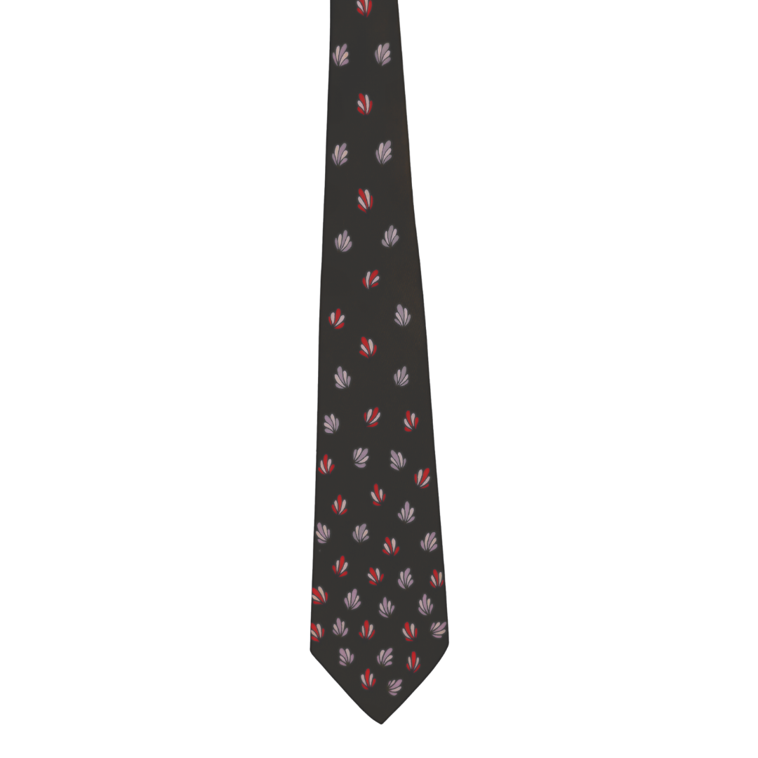 Vintage Mauve Tie with Red and White Fans