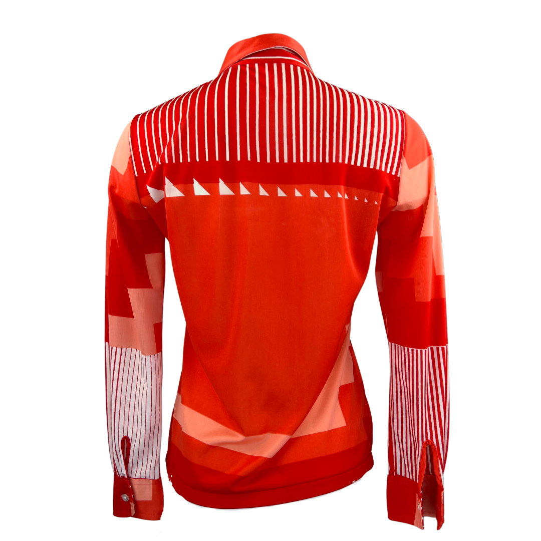 Vintage 70's Orange, Peach and White Button Up Long Sleeve