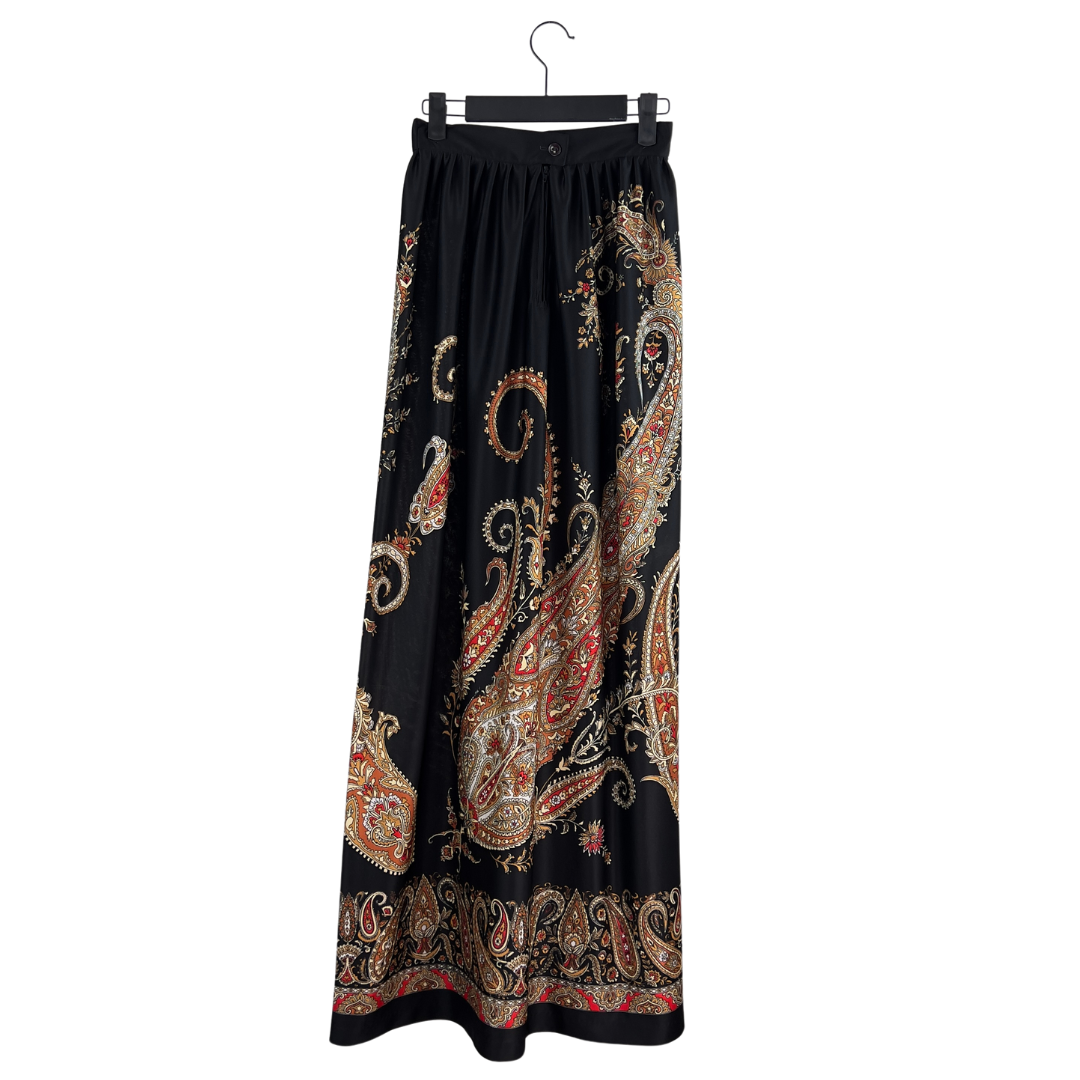 Vintage Black Maxi Skirt with Paisley Print