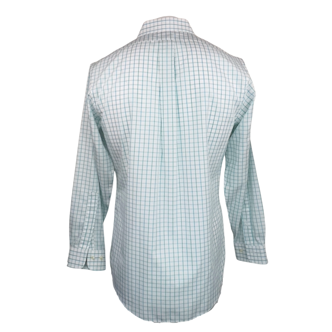 Brooks Brothers White Dress Shirt with Green Windowpane Check