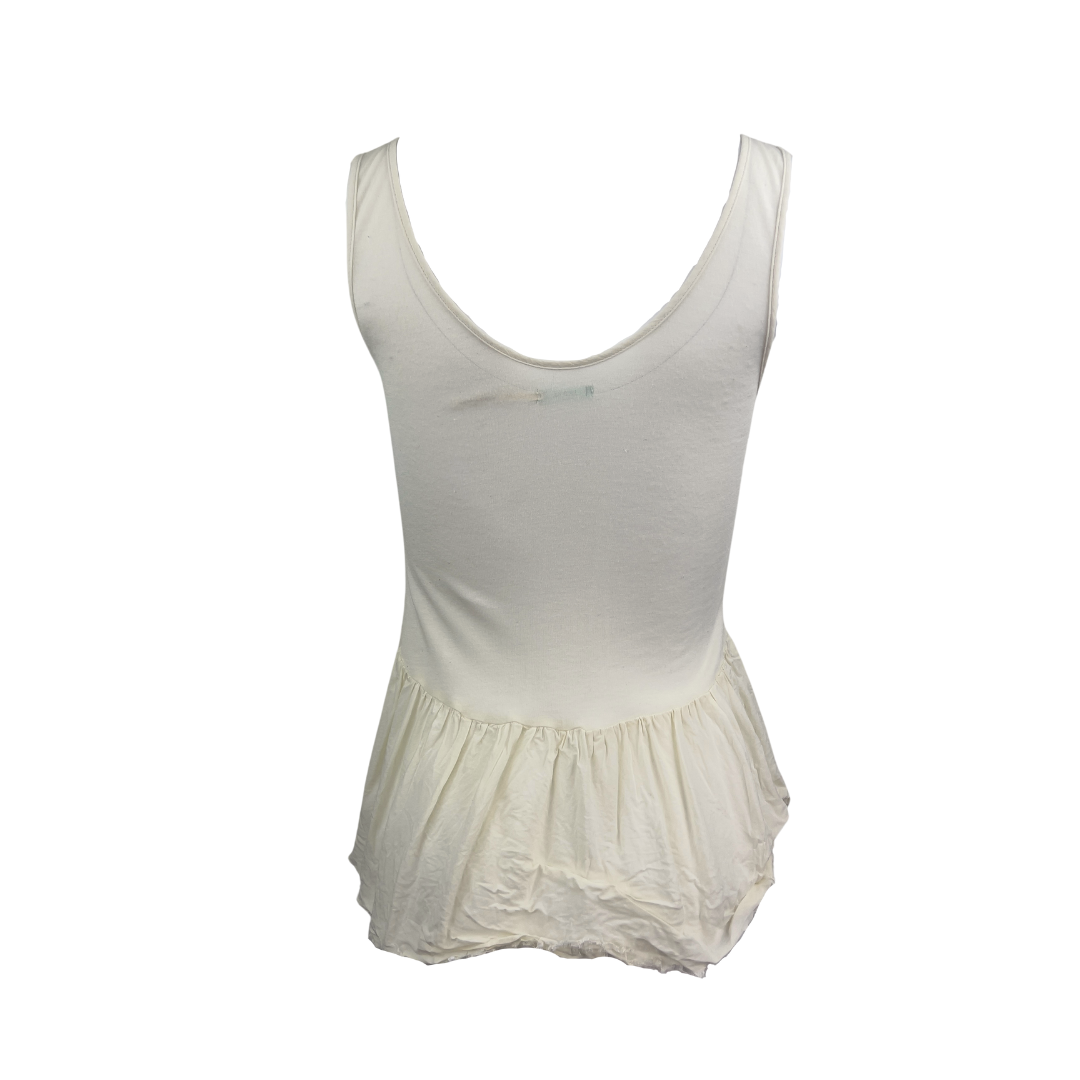Kimchi Blue Beige Tank with Lace Panel and Ruffle Hem