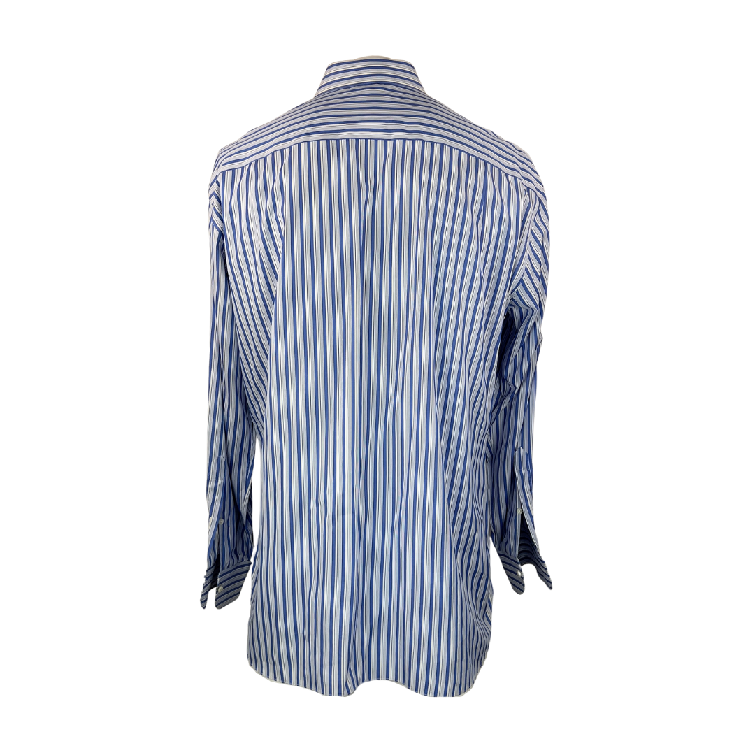 Ermenegildo Zegna White and Blue Stripe Dress Shirt 17