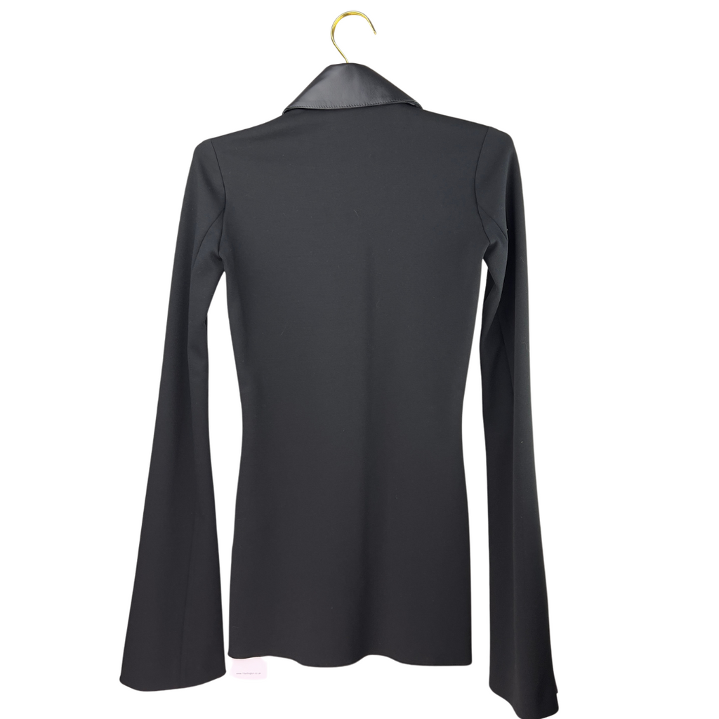 16 Arlington Longline Black Blouse with Leather Collar
