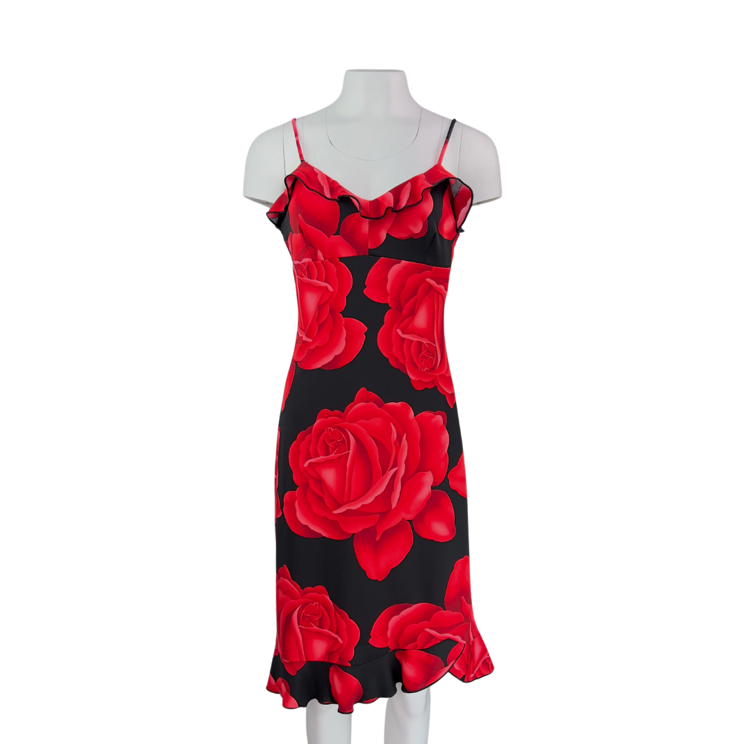 La Belle Black and Red Rose Slip Dress