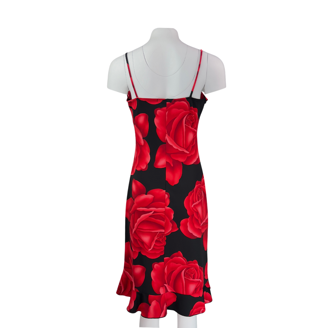 La Belle Black and Red Rose Slip Dress