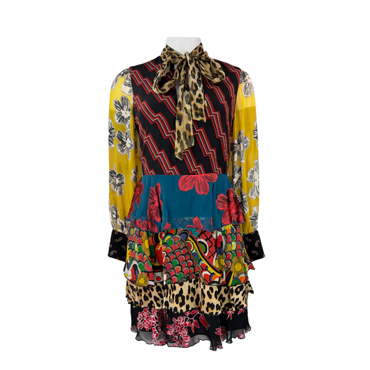 Alice + Olivia Long Sleeve Pattern Block Mini Dress