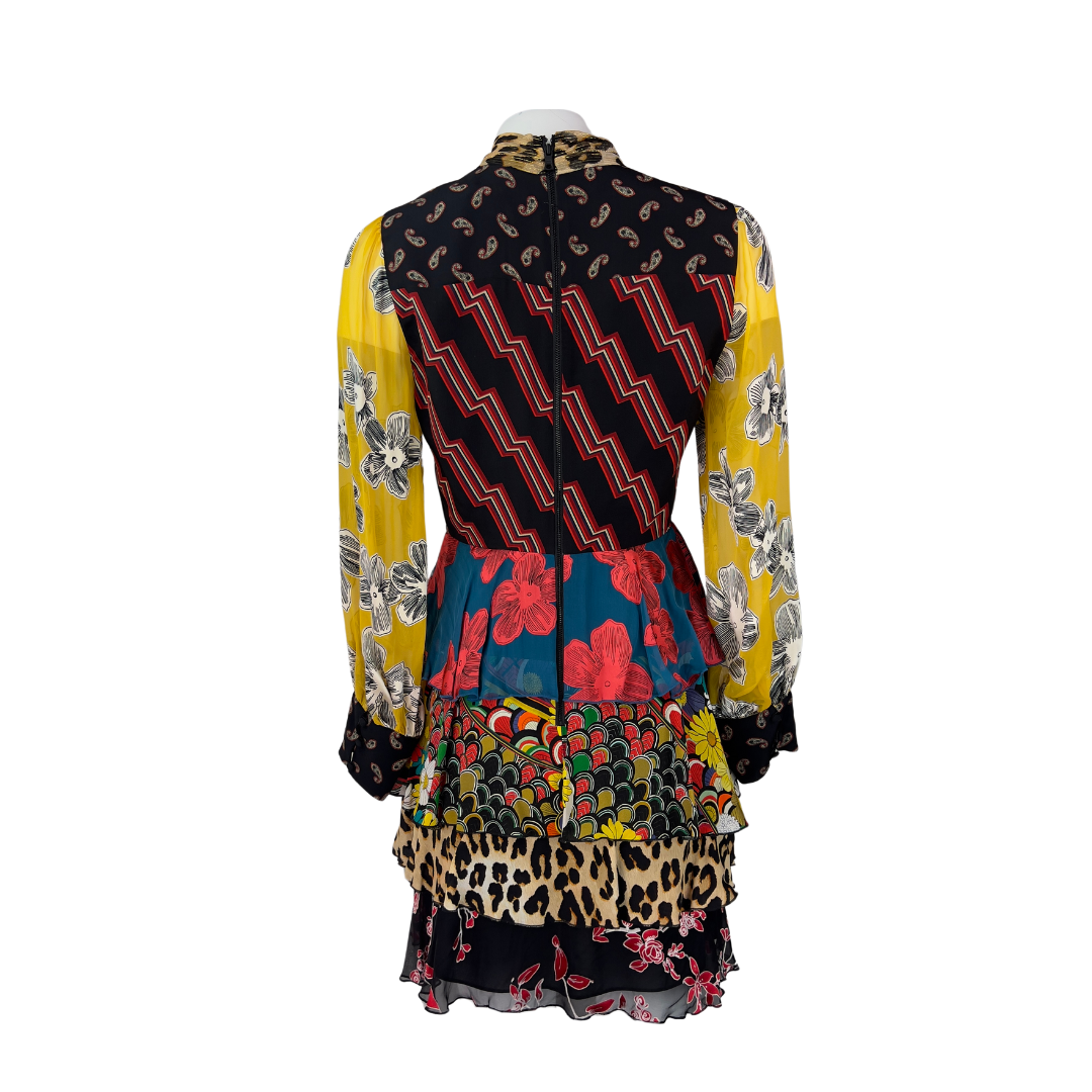 Alice + Olivia Long Sleeve Pattern Block Mini Dress