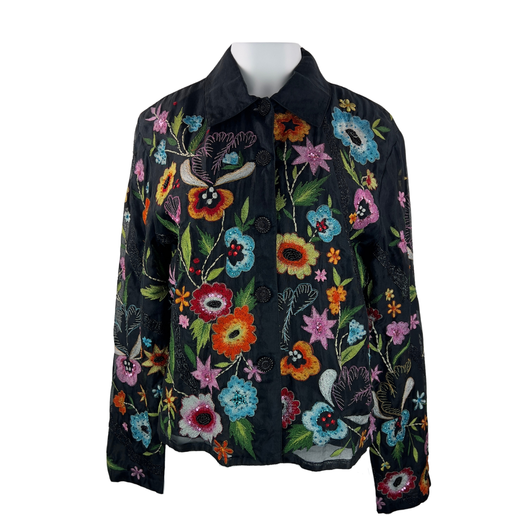 Vintage Silk blazer wth Floral Embroidery