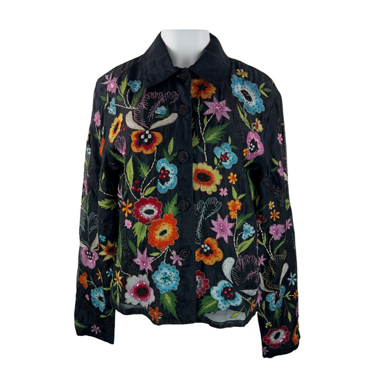 Vintage Silk blazer wth Floral Embroidery