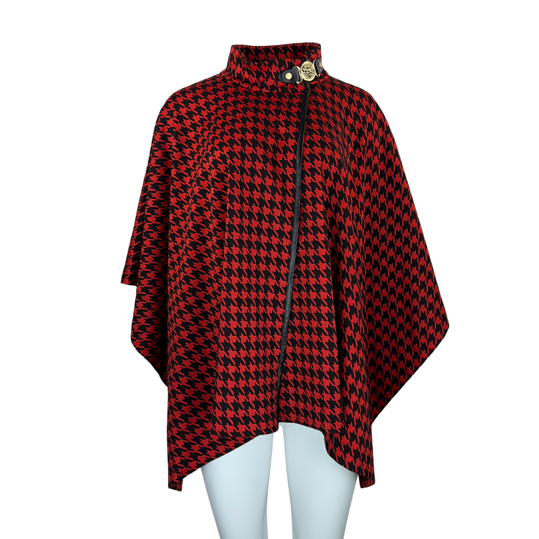 Red Houndstooth Cape by Anne Klein