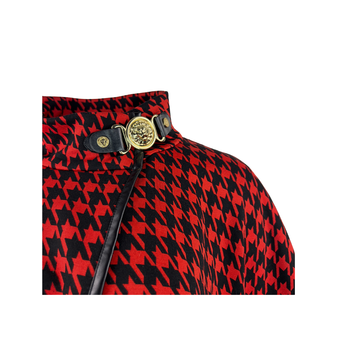 Red Houndstooth Cape by Anne Klein