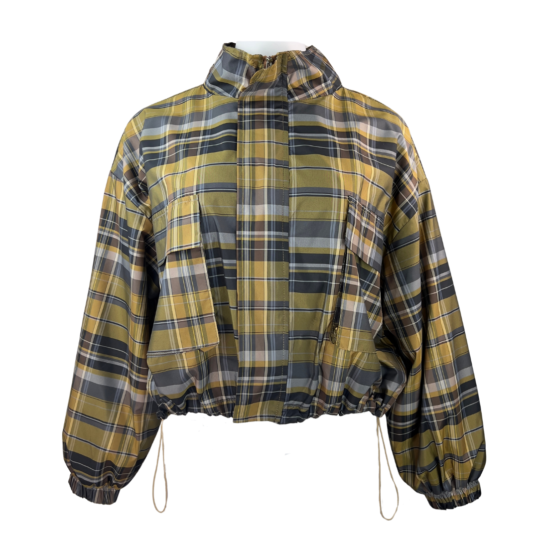 Chartreuse Plaid Bomber Jacket by April