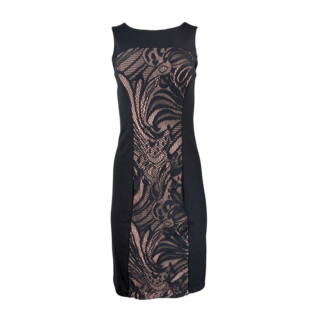 BCBG Black Sleeveless Lace Panel Dress