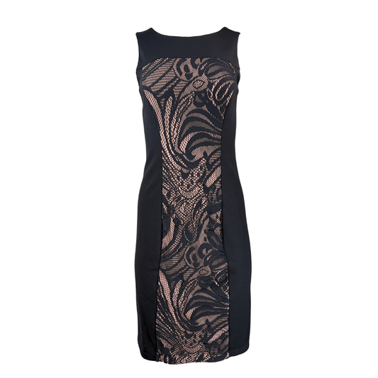 BCBG Black Sleeveless Lace Panel Dress