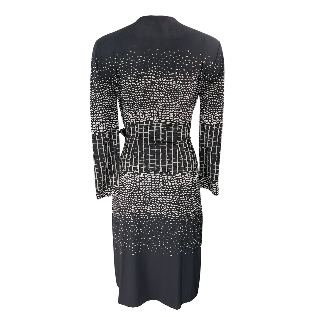 BCBG Black Wrap Dress with Cream Croc Print
