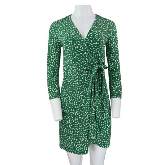 BCBG Green and Cream Aligator Print Wrap Dress