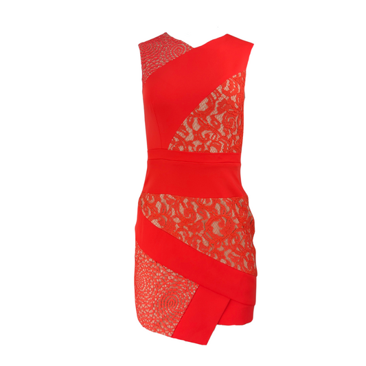 BCBG Orange Dress with Lace Panels