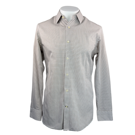 Banana Republic Brown, White and Navy Check Dress Shirt