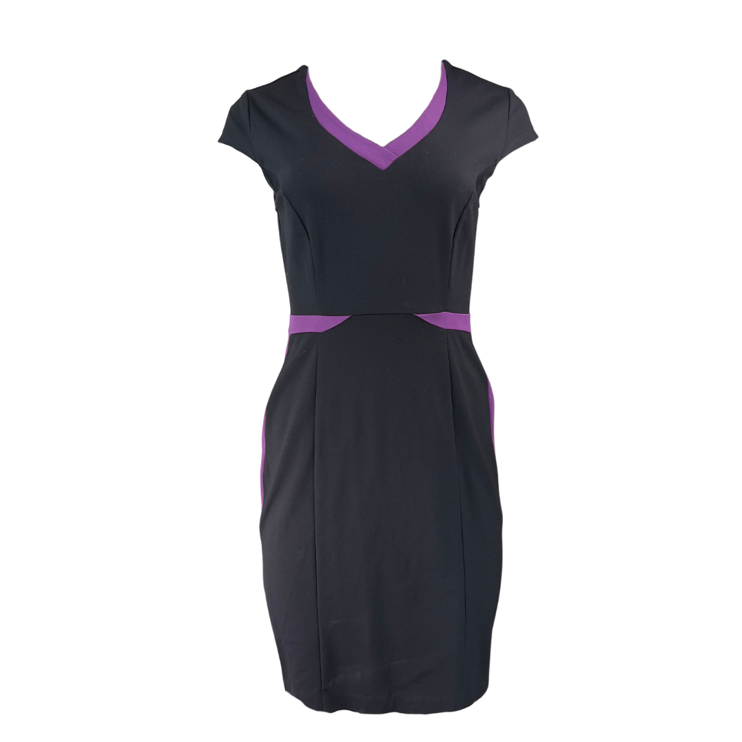 Attitude Black and Purple Slim Fitting Dress with Capped Sleeves
