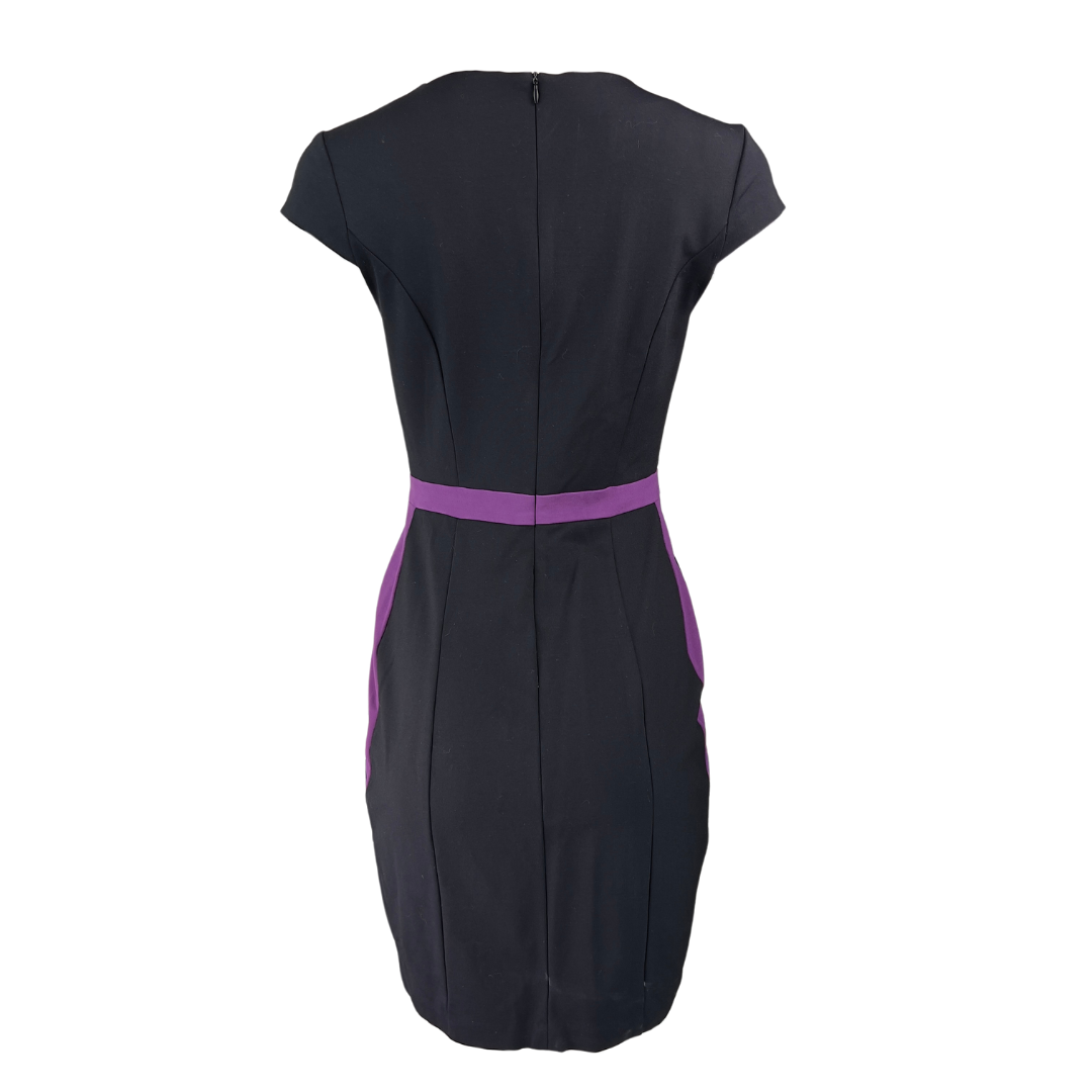 Attitude Black and Purple Slim Fitting Dress with Capped Sleeves