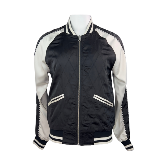 Black and White Satin Bomber