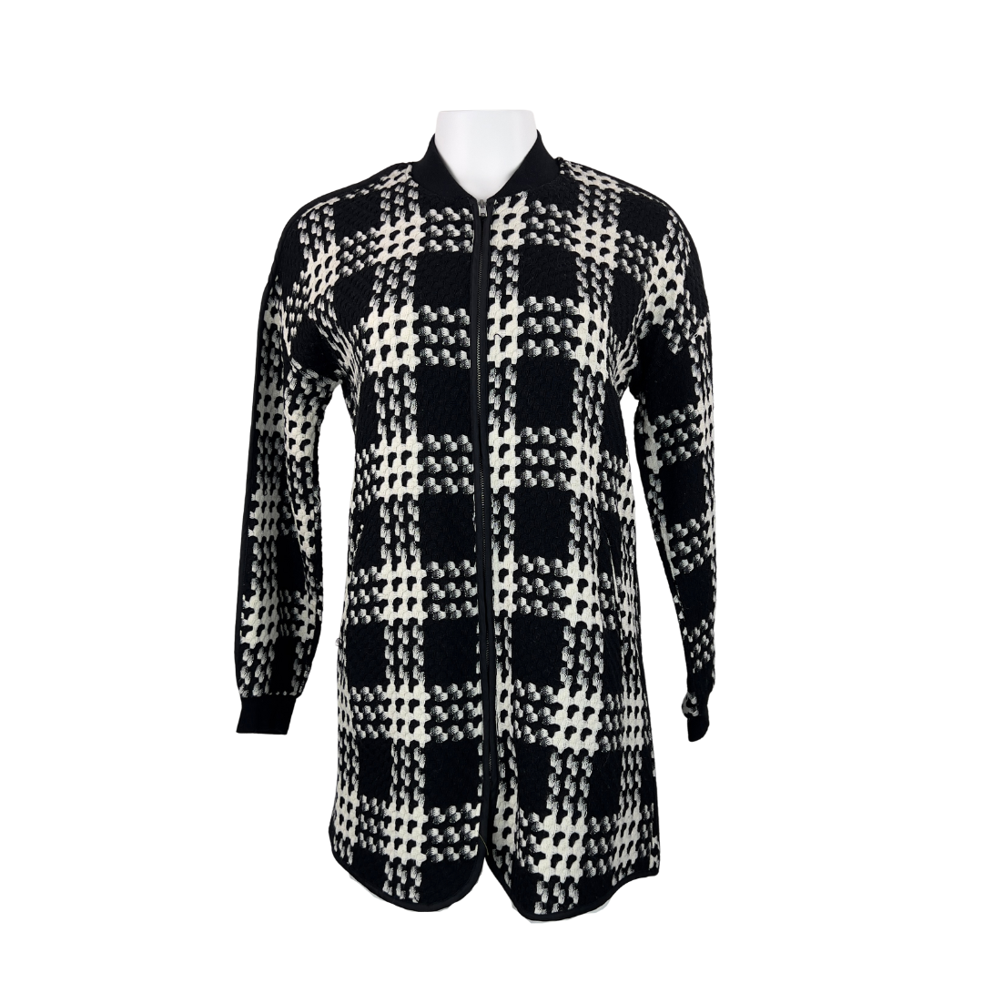 Black and White Tweed Longline Bomber Jacket