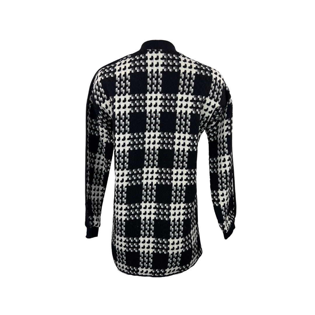 Black and White Tweed Longline Bomber Jacket