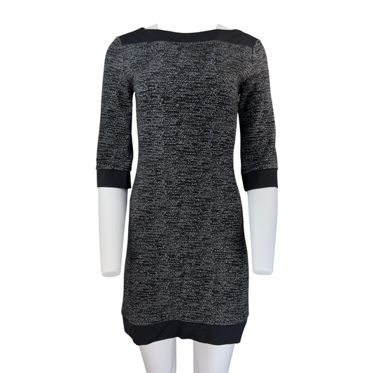 Le Chateau Black Boat Neck Dress with Long Sleeves