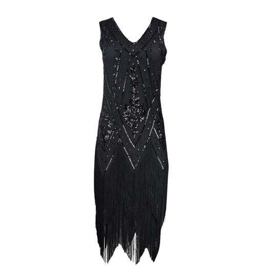 Black Beaded Flapper Dress Sleeveless