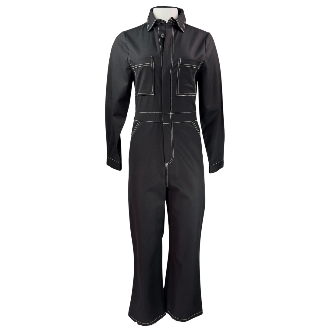 Black Boiler Suit with White Topstitch