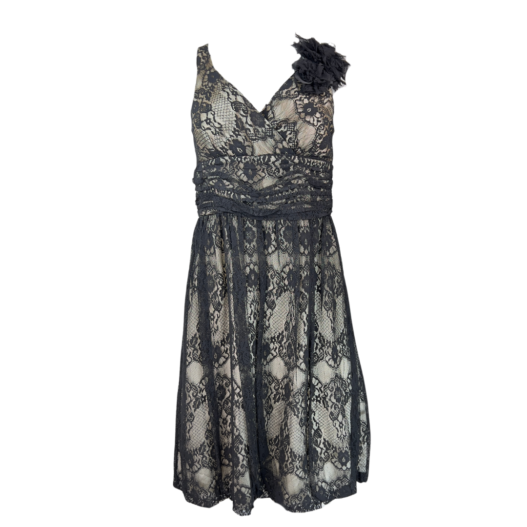 Traffic People Black Lace Balloon Dress