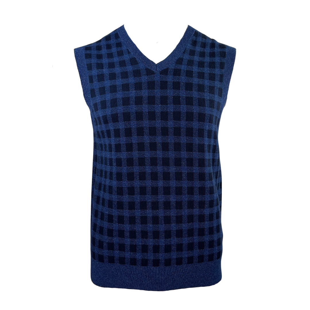 Brooks Brothers Navy Vest with Light Blue Window Pane Pattern