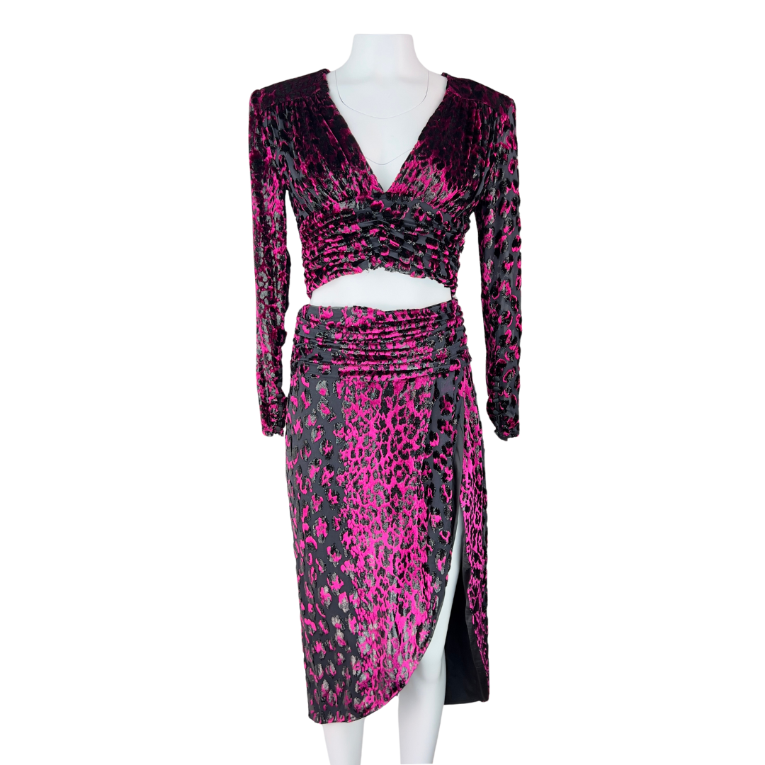 Dundas x Revolve Magenta Devore Leopard Skirt and Top Set
