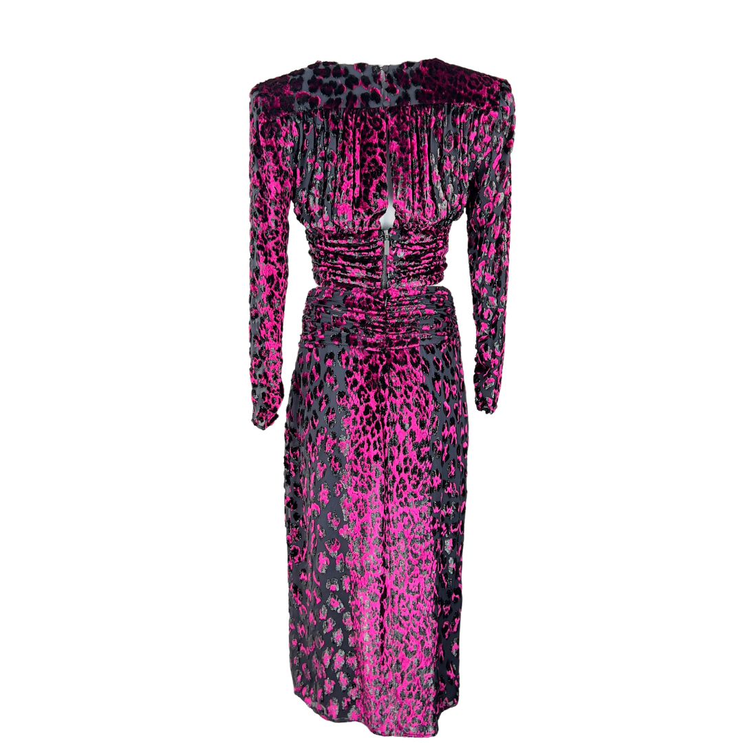 Dundas x Revolve Magenta Devore Leopard Skirt and Top Set
