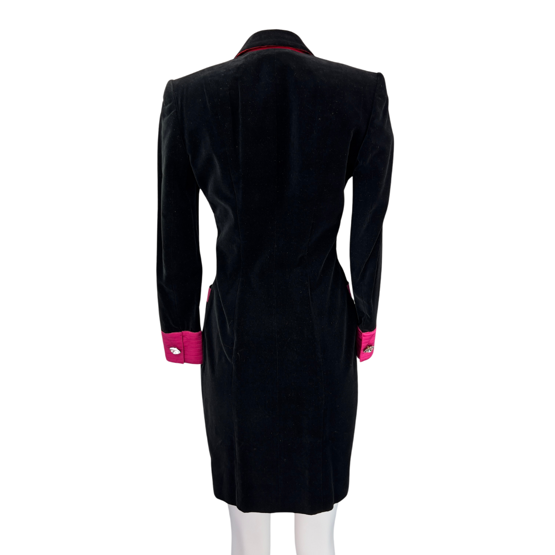 Escada Black Velvet Blazer Dress With Red Lapel