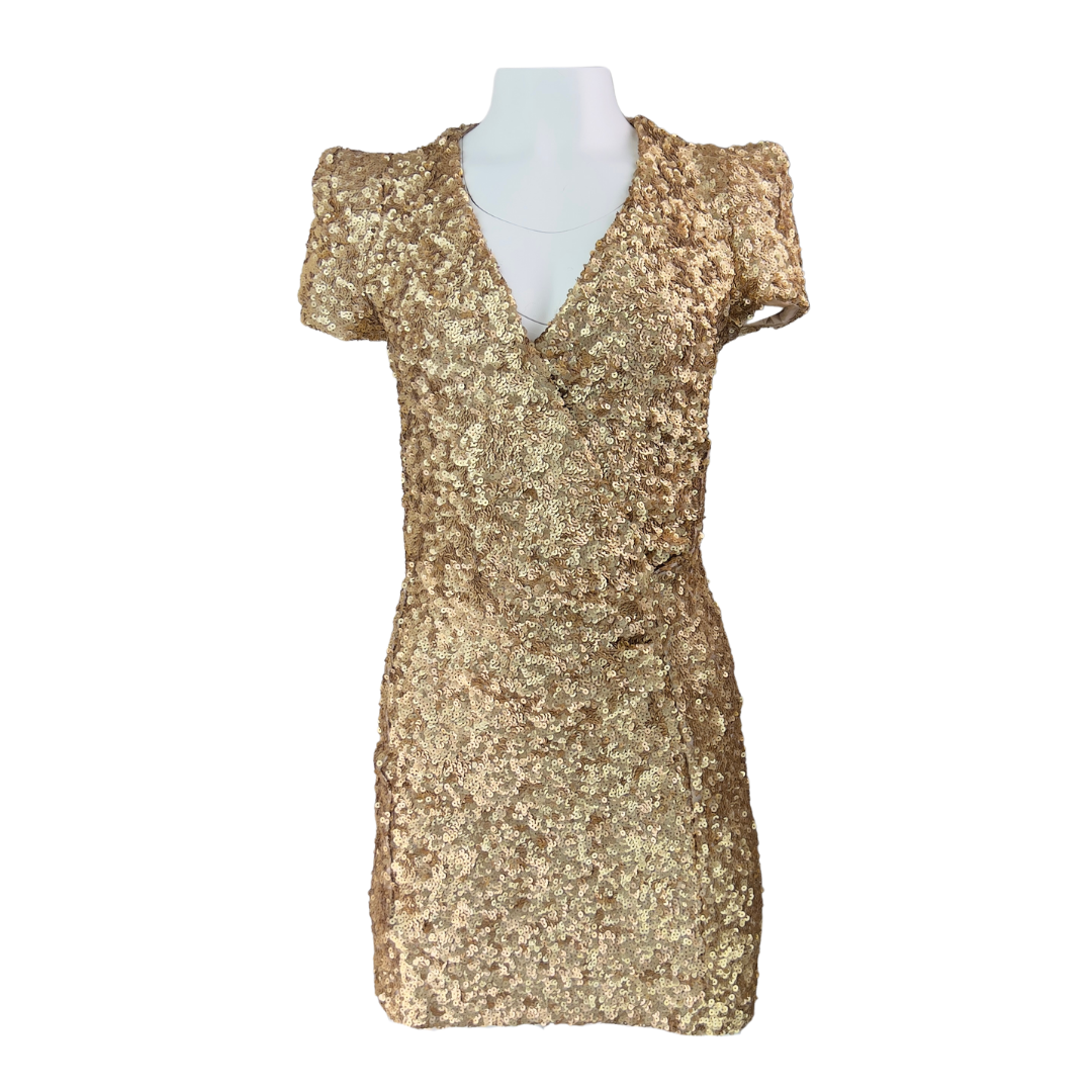 French Connection Gold Sequin Minidress with Short Sleeves