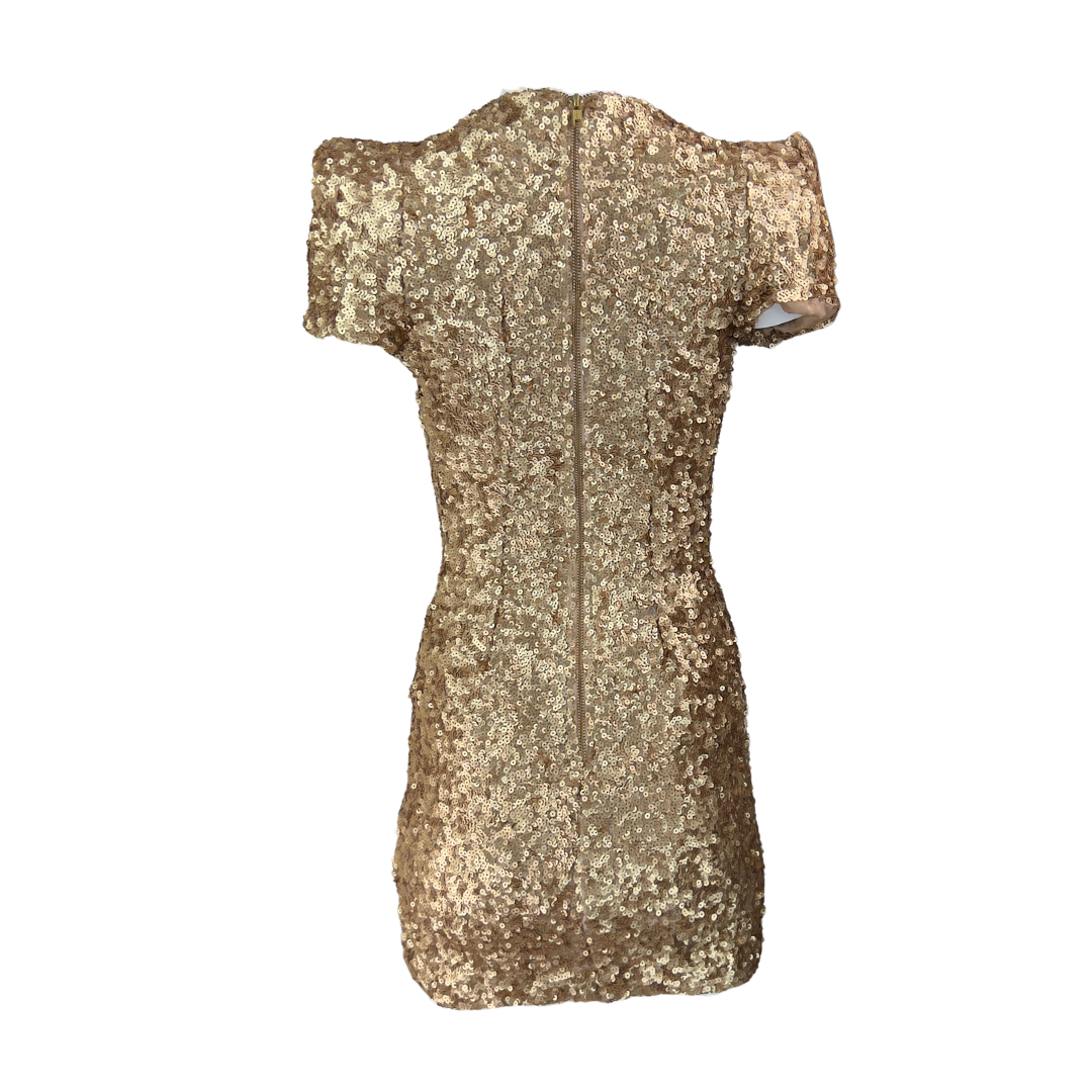 French Connection Gold Sequin Minidress with Short Sleeves
